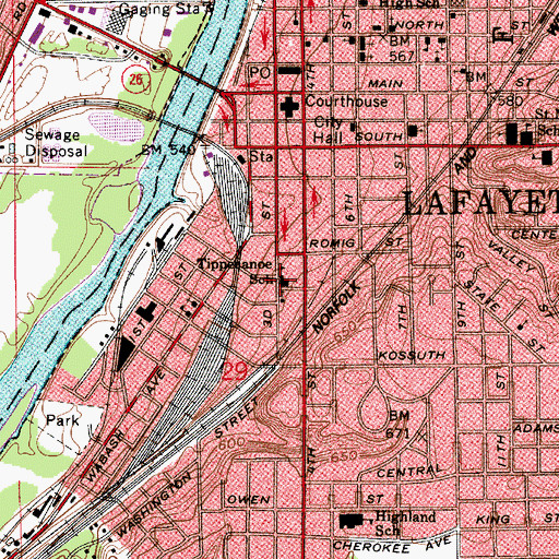 Topographic Map of Tippeecanoe School, IN