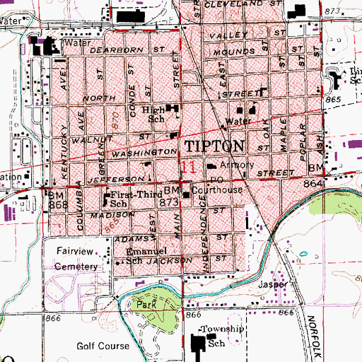 Topographic Map of Tipton, IN