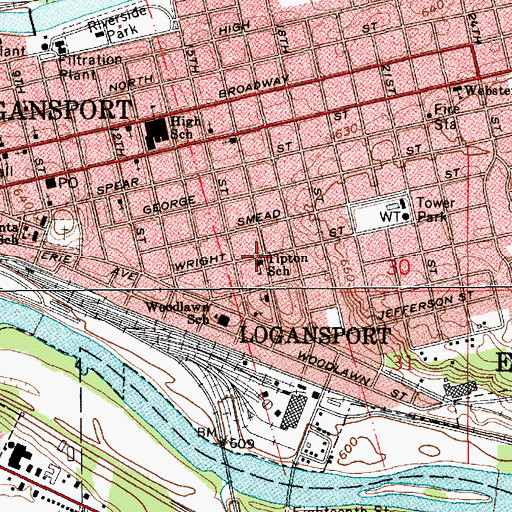 Topographic Map of Tipton Elementary School, IN