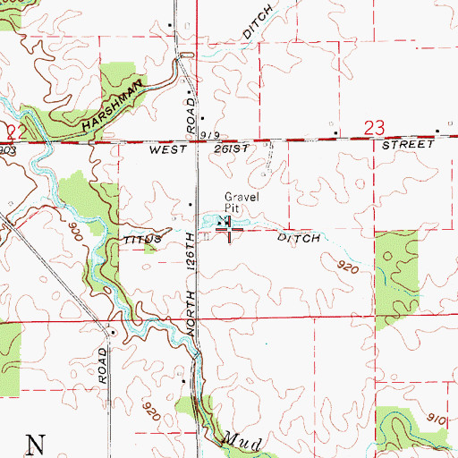 Topographic Map of Titus Ditch, IN