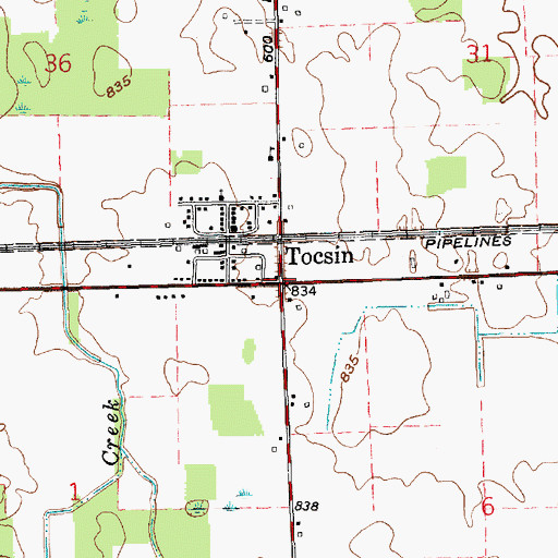 Topographic Map of Tocsin, IN