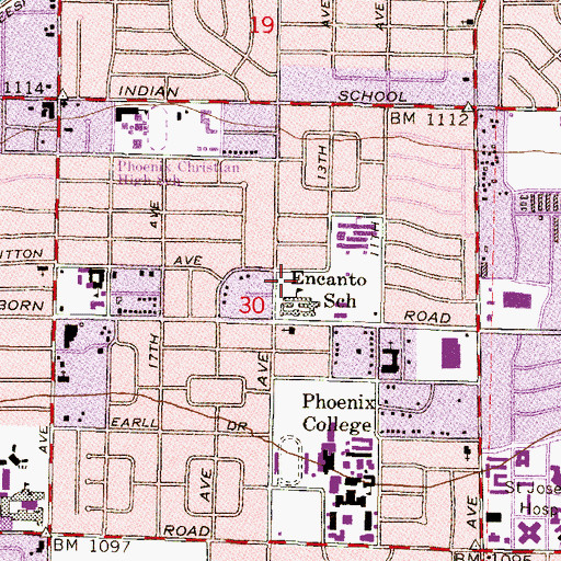 Topographic Map of Encanto Elementary School, AZ