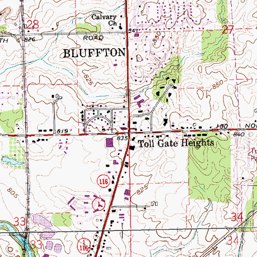 Topographic Map of Toll Gate Heights, IN