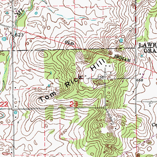 Topographic Map of Tom Rice Hill, IN