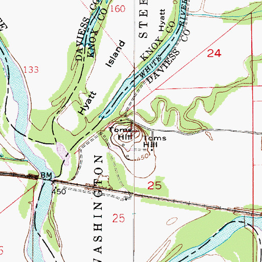 Topographic Map of Toms Hill, IN