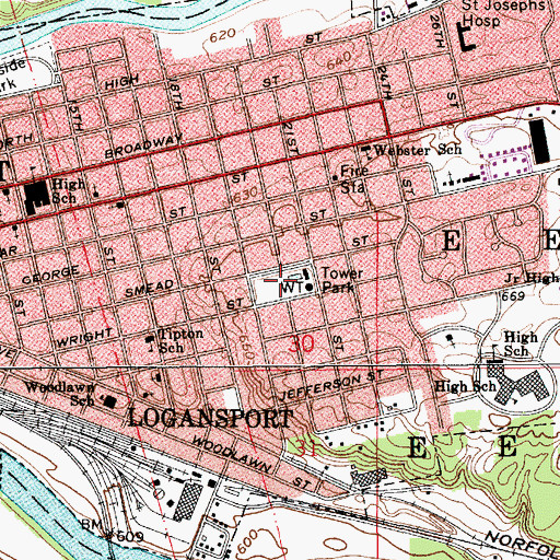 Topographic Map of Tower Park, IN