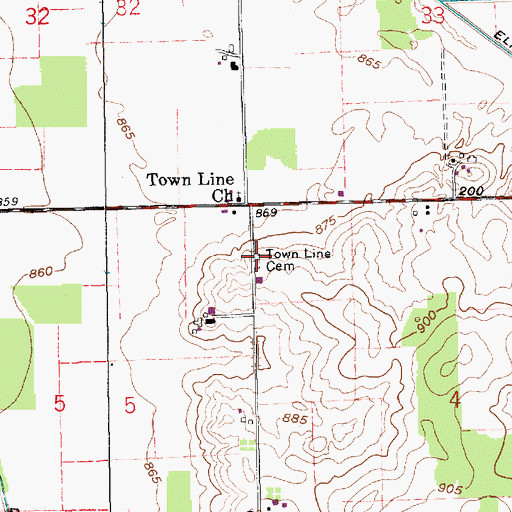 Topographic Map of Town Line Cemetery, IN
