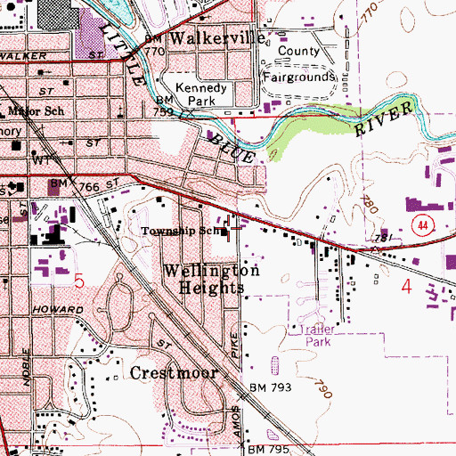Topographic Map of Township School, IN