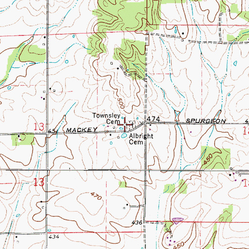 Topographic Map of Townsley Cemetery, IN