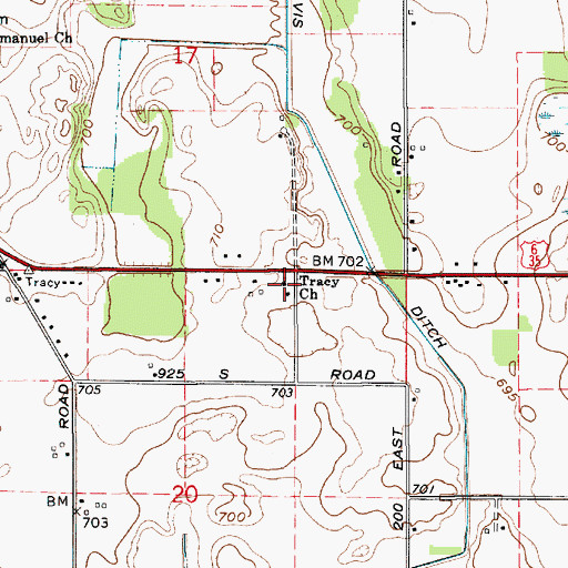 Topographic Map of Tracy Church, IN