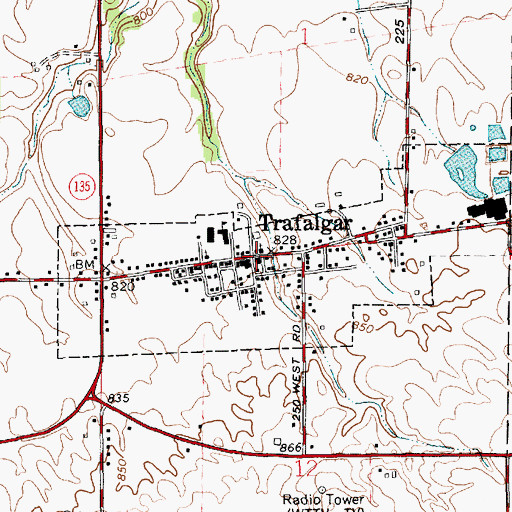 Topographic Map of Trafalgar, IN