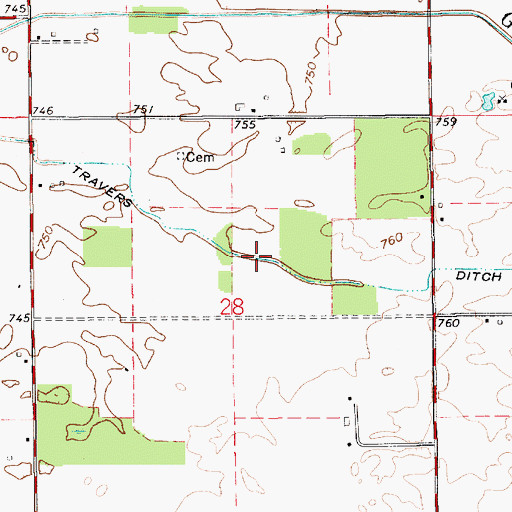 Topographic Map of Travers Ditch, IN