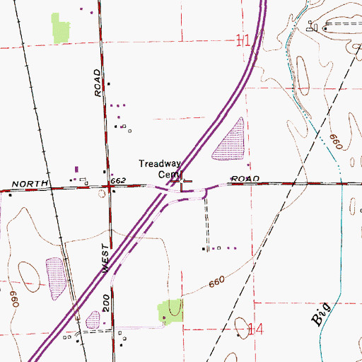 Topographic Map of Treadway Cemetery, IN