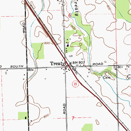 Topographic Map of Treaty, IN