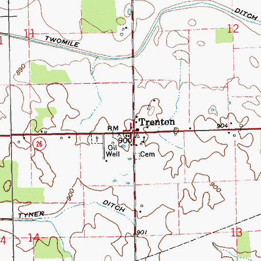 Topographic Map of Trenton, IN