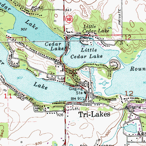 Topographic Map of Tri-Lakes, IN