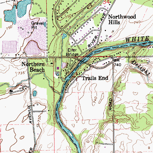 Topographic Map of Trails End, IN