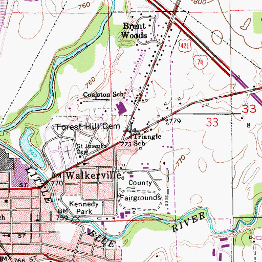 Topographic Map of Triangle School, IN