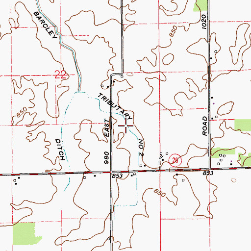 Topographic Map of Tributary Number Two, IN