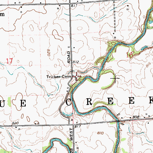 Topographic Map of Tricker Cemetery, IN