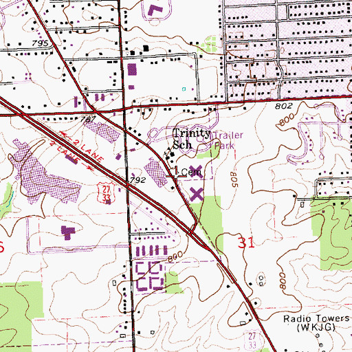 Topographic Map of Trinity School, IN