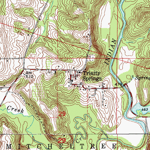Topographic Map of Trinity Springs, IN