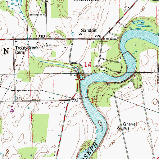 Topographic Map of Trout Creek, IN
