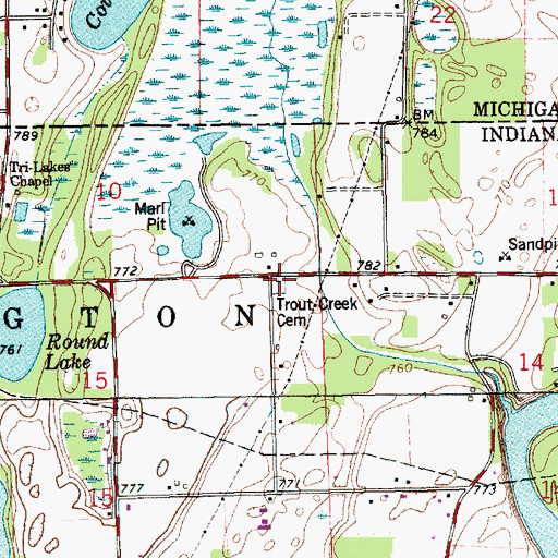 Topographic Map of Trout Creek Cemetery, IN