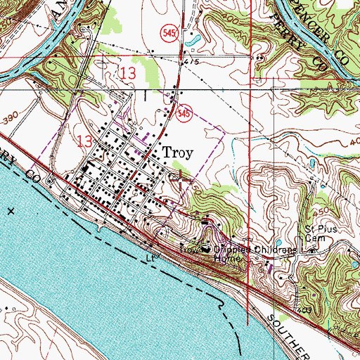 Topographic Map of Troy, IN