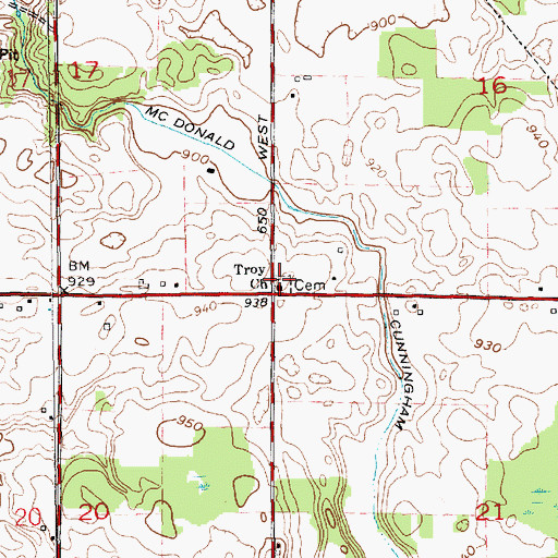 Topographic Map of Troy Church, IN