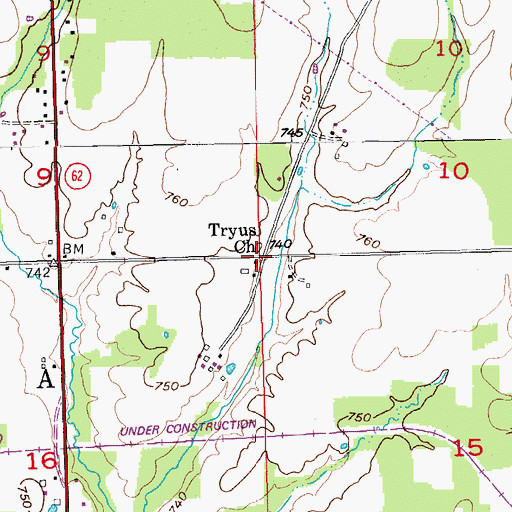 Topographic Map of Tryus Church, IN
