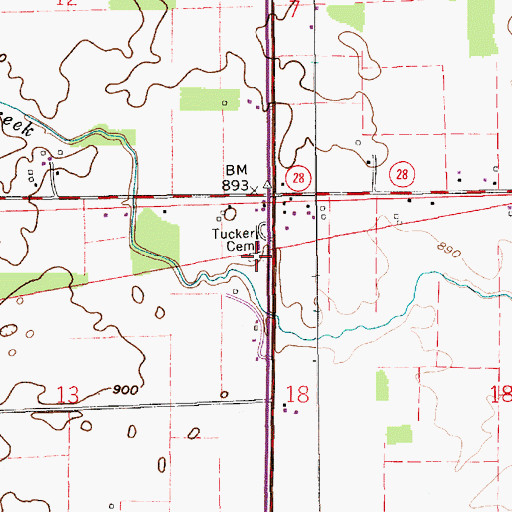 Topographic Map of Tucker Cemetery, IN
