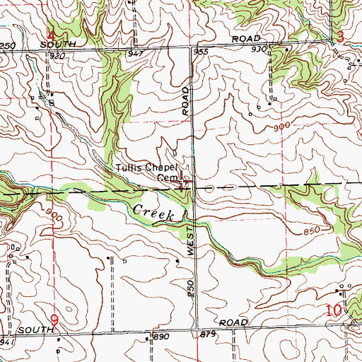 Topographic Map of Tullis Chapel Cemetery, IN