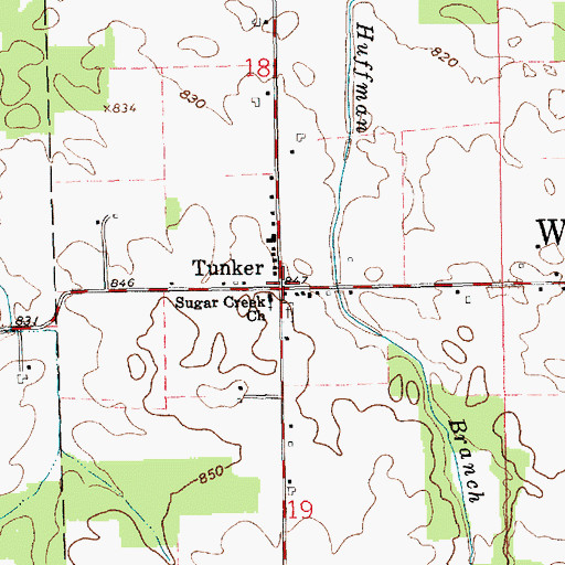 Topographic Map of Tunker, IN