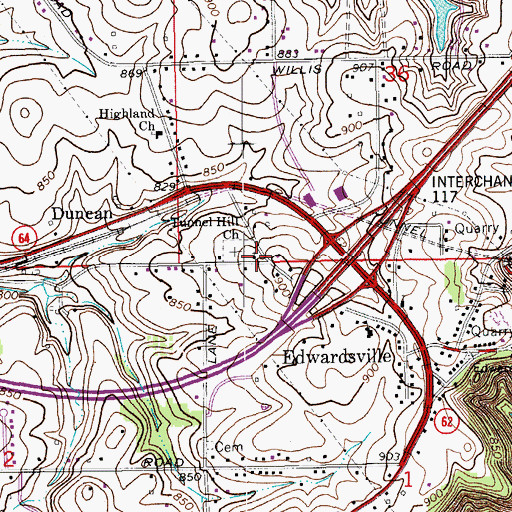 Topographic Map of Tunnel Hill Church, IN