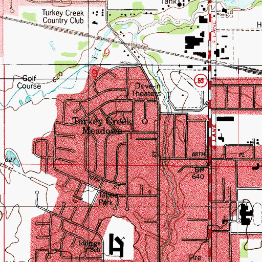 Topographic Map of Turkey Creek Meadows, IN