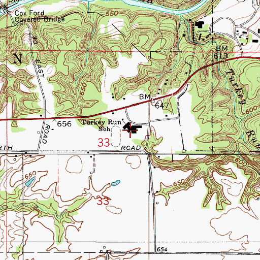 Topographic Map of Turkey Run High School, IN