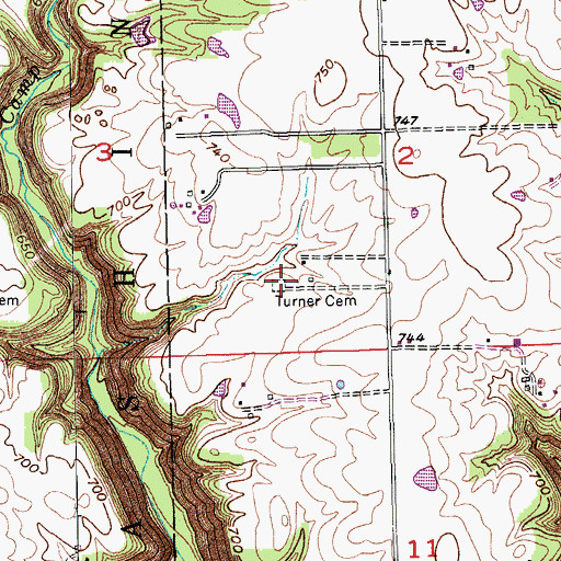 Topographic Map of Turner Cemetery, IN