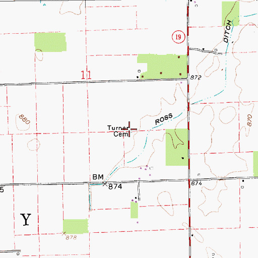 Topographic Map of Turner Cemetery, IN