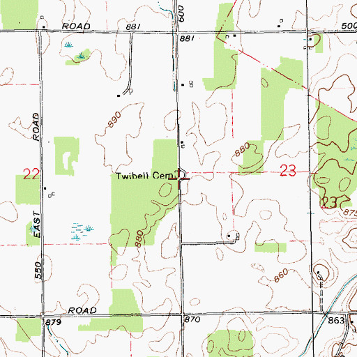 Topographic Map of Twibell Cemetery, IN