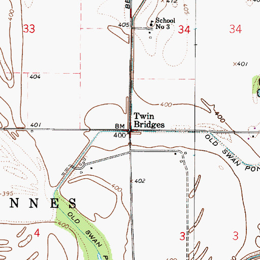 Topographic Map of Twin Bridges, IN