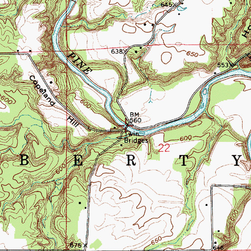 Topographic Map of Twin Bridges, IN