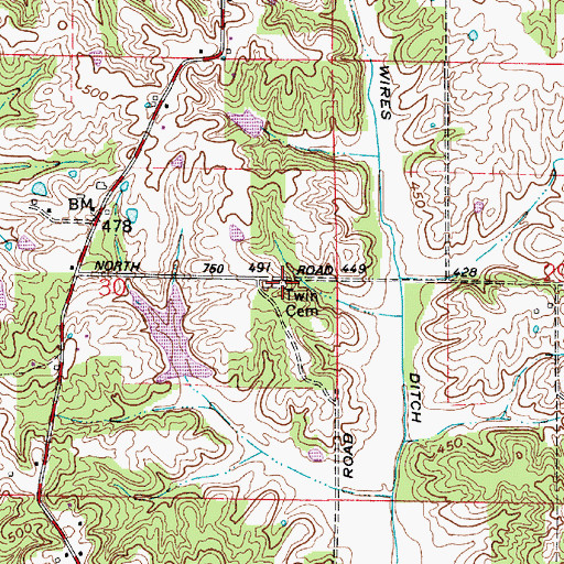 Topographic Map of Twin Cemetery, IN
