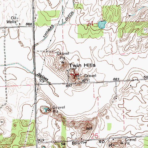 Topographic Map of Twin Hills, IN
