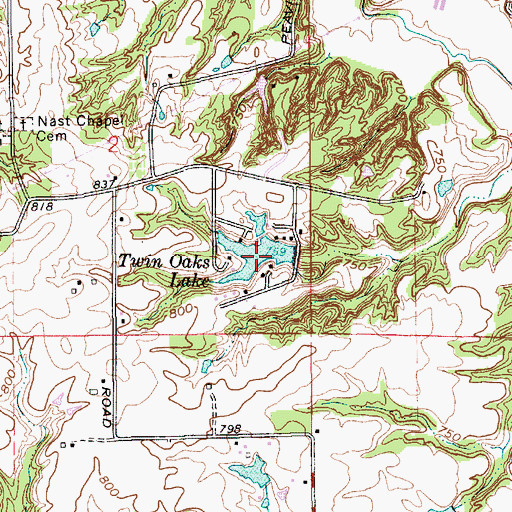 Topographic Map of Twin Oaks Lake, IN