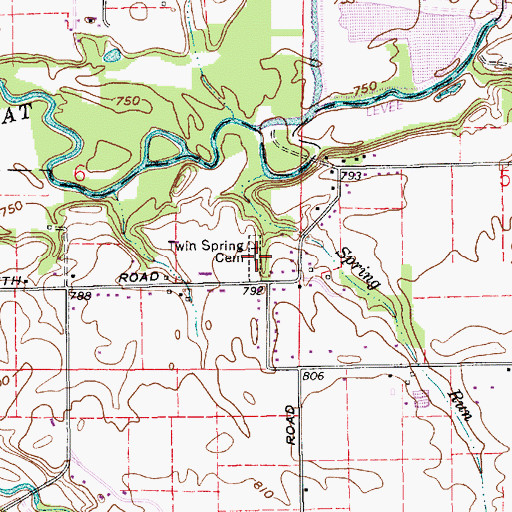 Topographic Map of Twin Springs Cemetery, IN