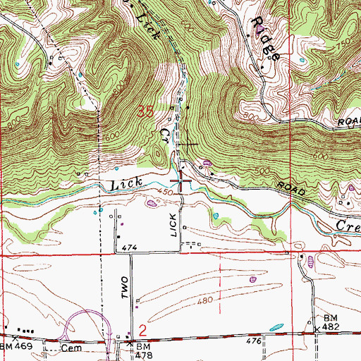 Topographic Map of Two Lick Creek, IN