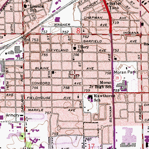 Topographic Map of Ullery School, IN