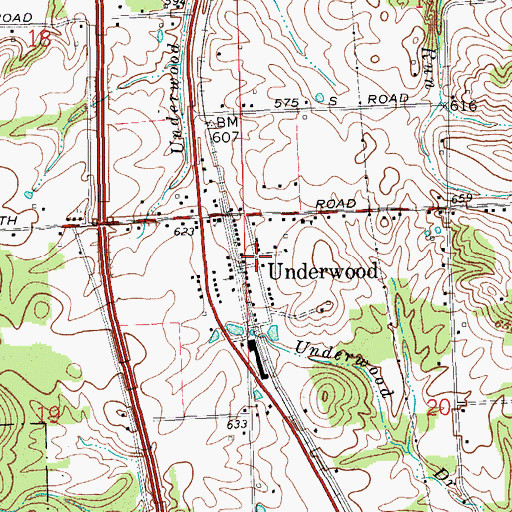 Topographic Map of Underwood, IN