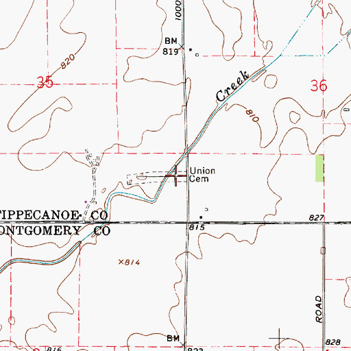 Topographic Map of Union Cemetery, IN